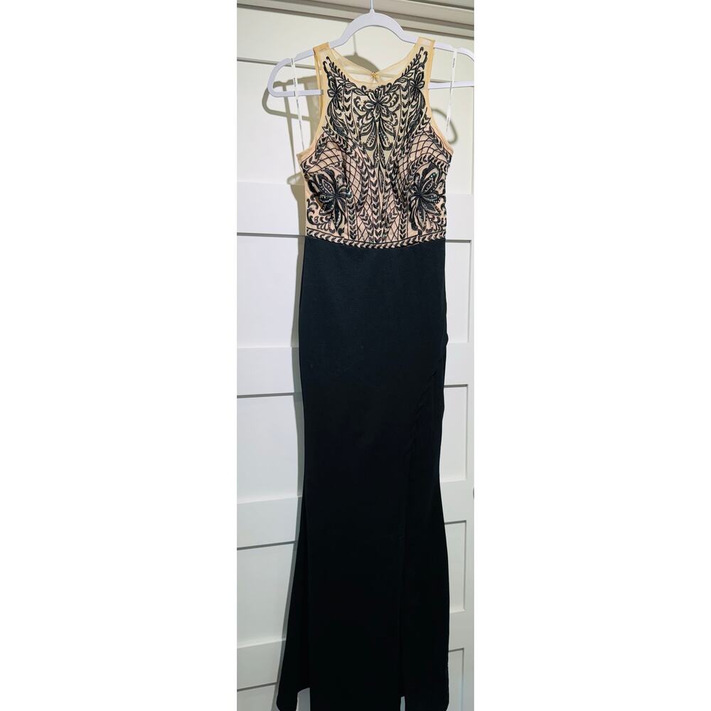 Soieblu Victorian Maxi Dress Black Cream Lace Lined Sleeveless Small RN#117118
